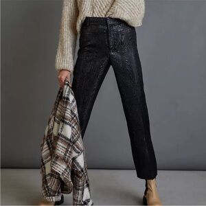 Anthropologie The Essential Slim Straight Pants Black Wood Grain Motif New 14